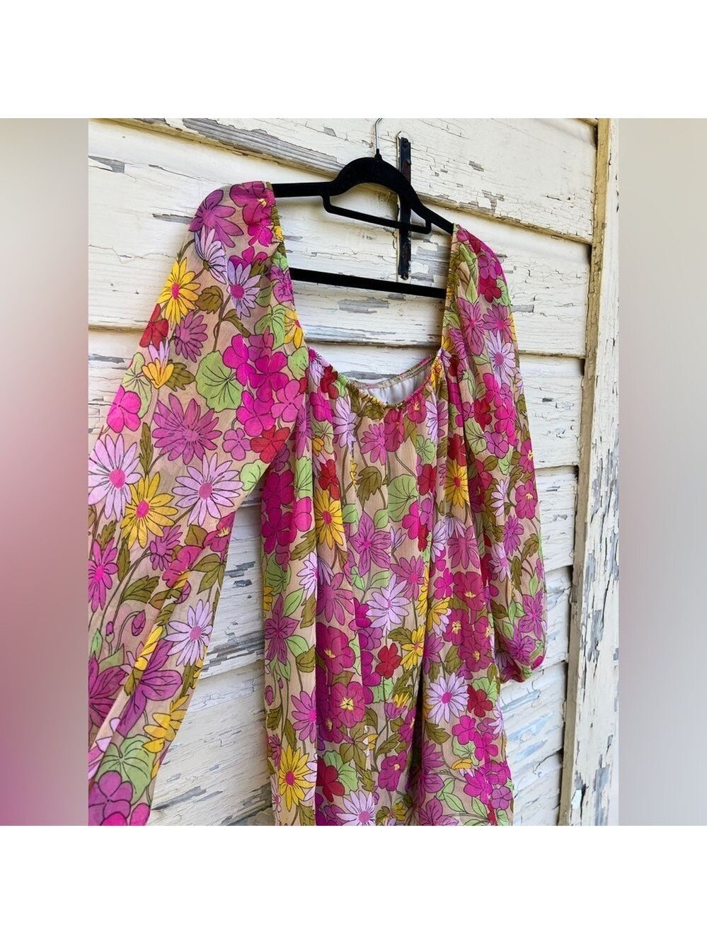 Show Me Your MuMu Briar Carnaby Floral Flower Power Retro Sheer Mini Dress S New - Picture 4 of 8